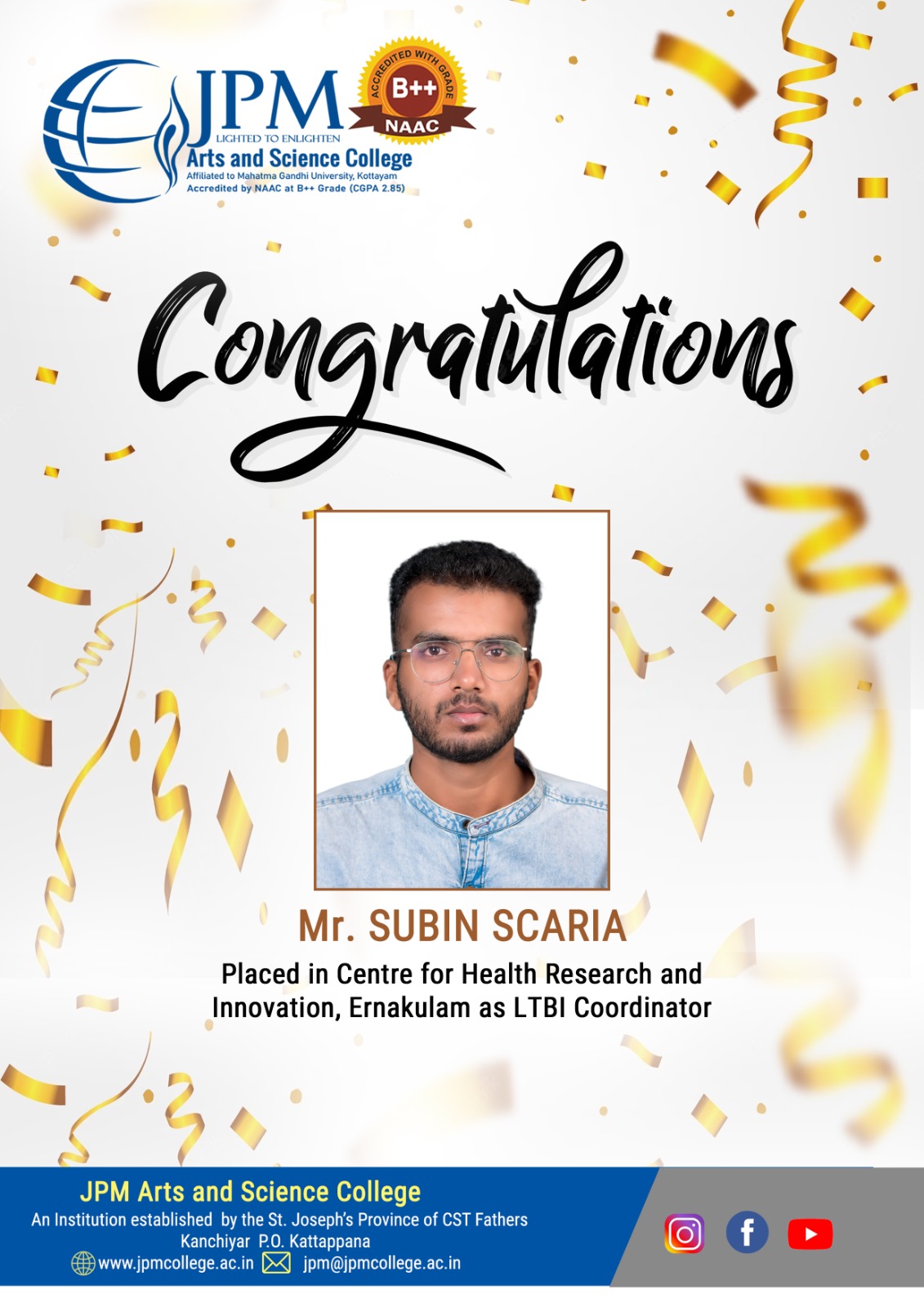 Congratulations Mr. Subin Scaria